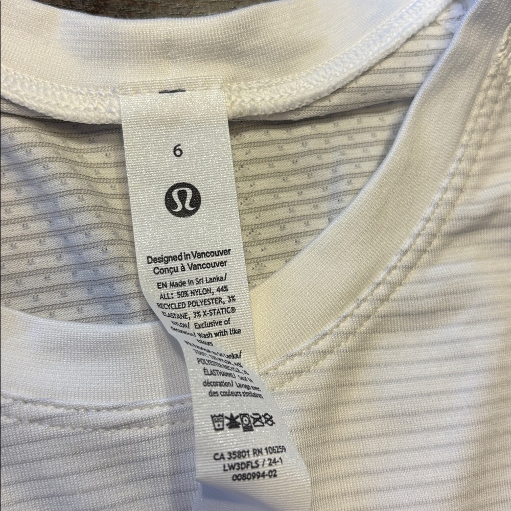 NWT Lululemon White Long Sleeve T Shirt, Swiftly 2.0 - Picture 3 of 4